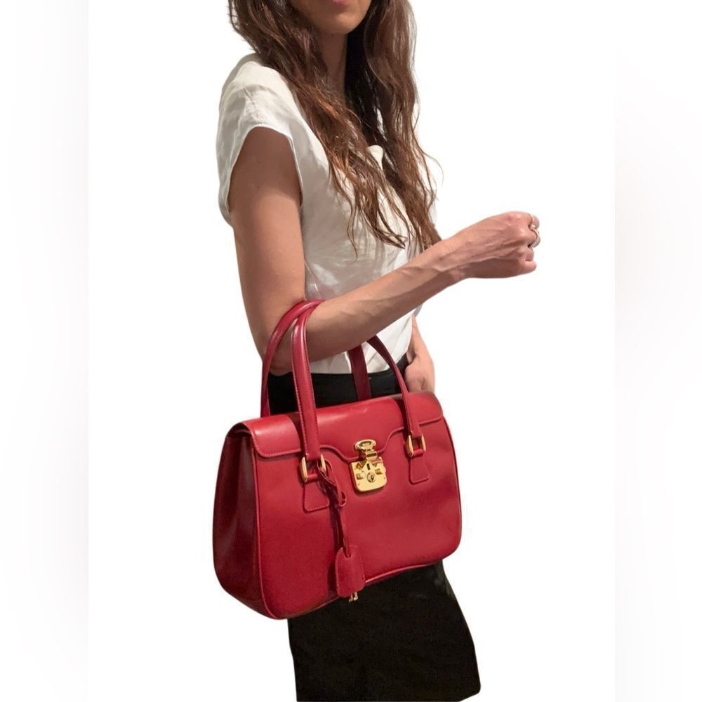 Gucci Red Leather Satchel with Gold Clasp